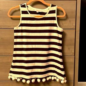 Loft Striped Tank Top with Pom Poms
